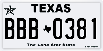 TX license plate BBB0381
