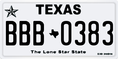 TX license plate BBB0383