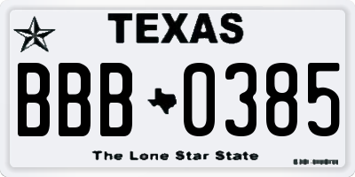 TX license plate BBB0385