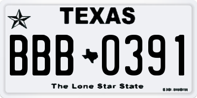 TX license plate BBB0391