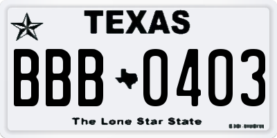 TX license plate BBB0403