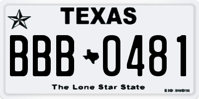 TX license plate BBB0481