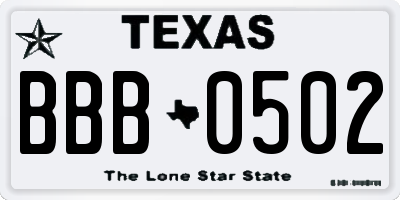 TX license plate BBB0502