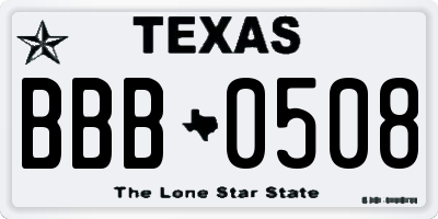 TX license plate BBB0508