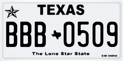 TX license plate BBB0509