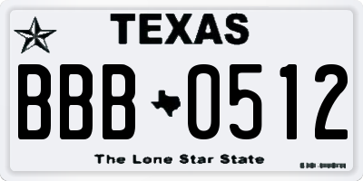 TX license plate BBB0512