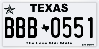 TX license plate BBB0551