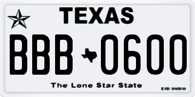 TX license plate BBB0600