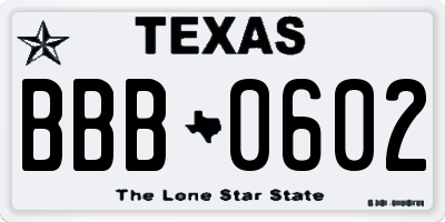 TX license plate BBB0602