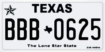 TX license plate BBB0625
