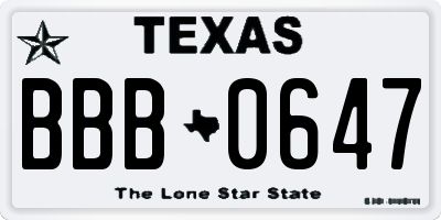TX license plate BBB0647