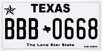 TX license plate BBB0668