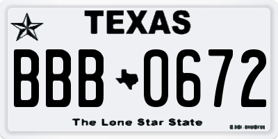 TX license plate BBB0672