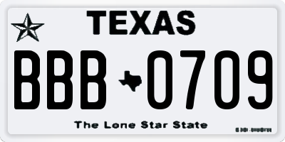 TX license plate BBB0709