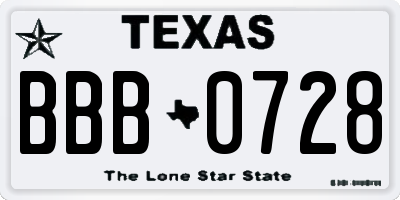 TX license plate BBB0728