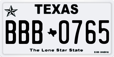 TX license plate BBB0765