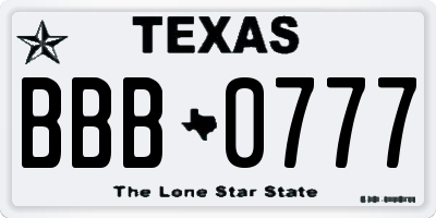 TX license plate BBB0777