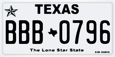 TX license plate BBB0796
