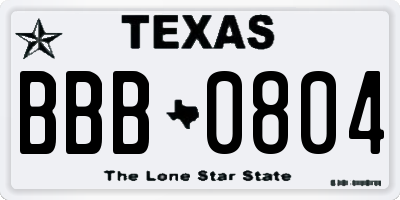 TX license plate BBB0804
