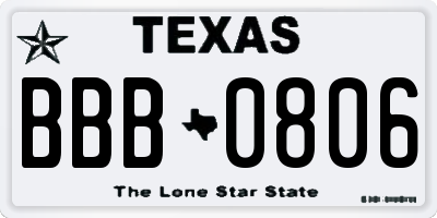 TX license plate BBB0806