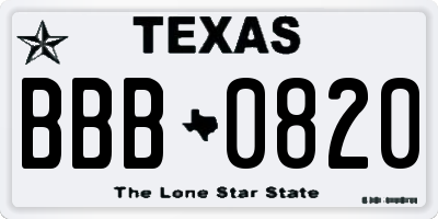 TX license plate BBB0820