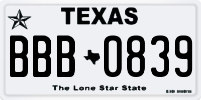 TX license plate BBB0839