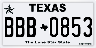 TX license plate BBB0853