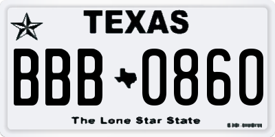 TX license plate BBB0860