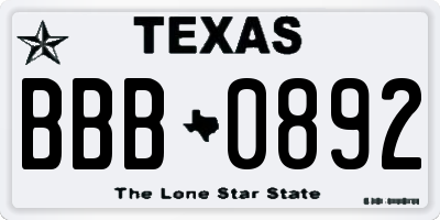 TX license plate BBB0892