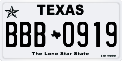 TX license plate BBB0919