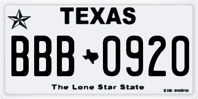 TX license plate BBB0920