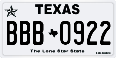 TX license plate BBB0922