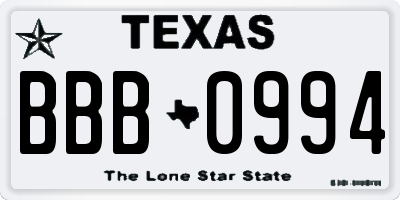 TX license plate BBB0994