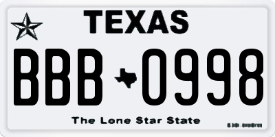 TX license plate BBB0998