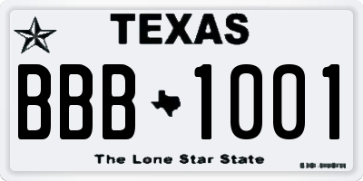 TX license plate BBB1001