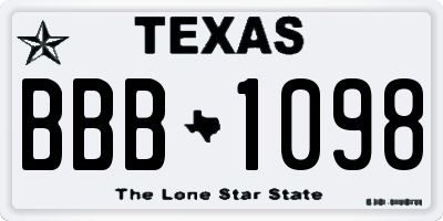 TX license plate BBB1098