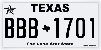 TX license plate BBB1701