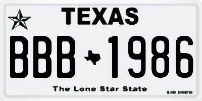 TX license plate BBB1986