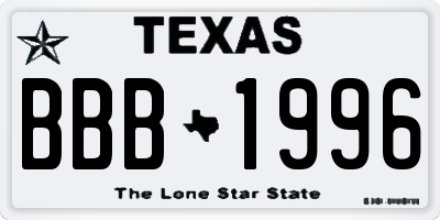 TX license plate BBB1996