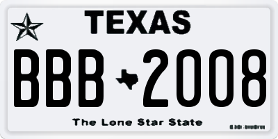 TX license plate BBB2008