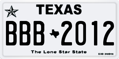 TX license plate BBB2012