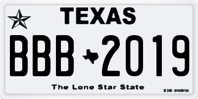 TX license plate BBB2019