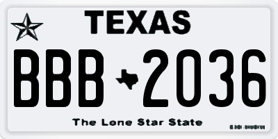 TX license plate BBB2036