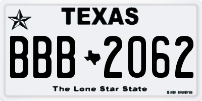 TX license plate BBB2062