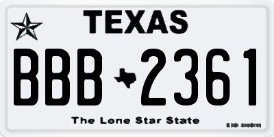 TX license plate BBB2361