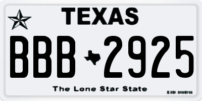 TX license plate BBB2925