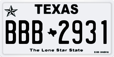 TX license plate BBB2931