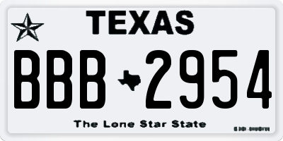 TX license plate BBB2954