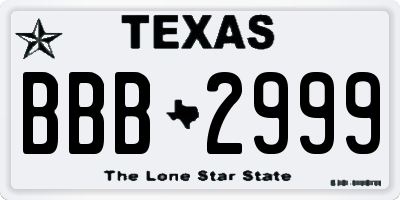 TX license plate BBB2999