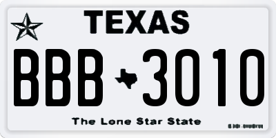 TX license plate BBB3010